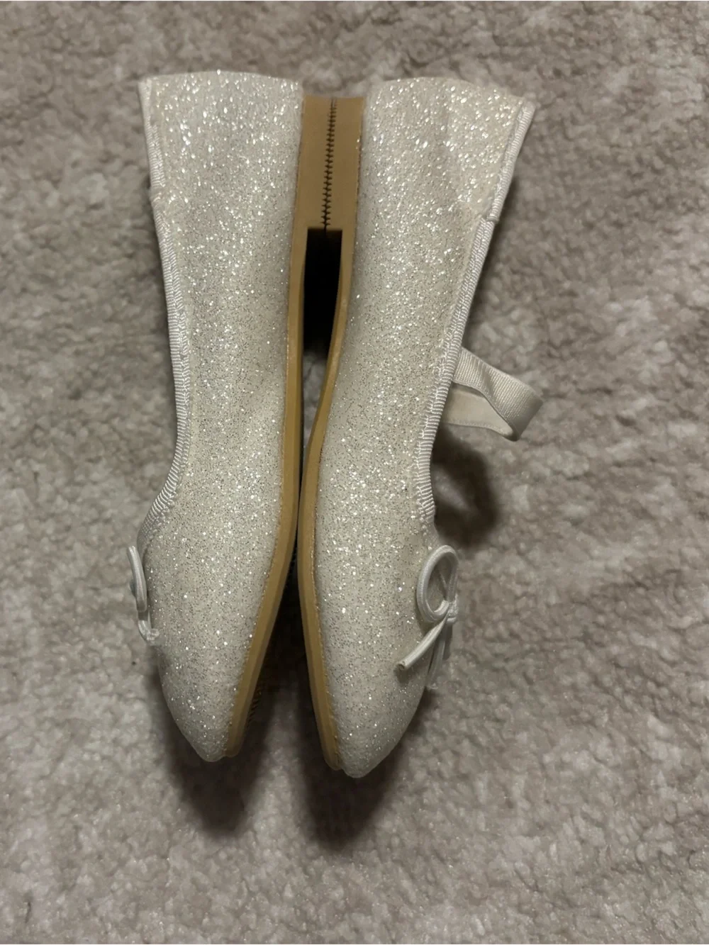 Sparkly White Ivory Mary Jane Ballet Flats w/ Bow Kid Girl Shoe Size 10 LIKE NEW